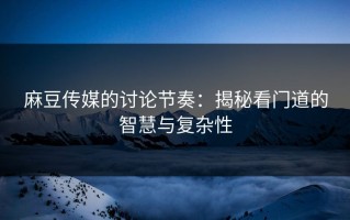 麻豆传媒的讨论节奏：揭秘看门道的智慧与复杂性