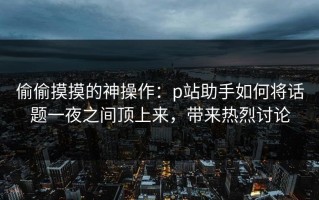 偷偷摸摸的神操作：p站助手如何将话题一夜之间顶上来，带来热烈讨论