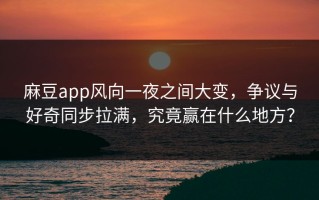 麻豆app风向一夜之间大变，争议与好奇同步拉满，究竟赢在什么地方？