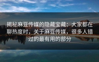揭秘麻豆传媒的隐藏宝藏：大家都在聊热度时，关于麻豆传媒，很多人错过的最有用的部分
