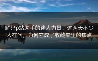 解码p站助手的迷人力量：这两天不少人在问，为何它成了收藏夹里的焦点