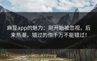 麻豆app的魅力：刚开始被忽视，后来热潮，错过的你千万不能错过！