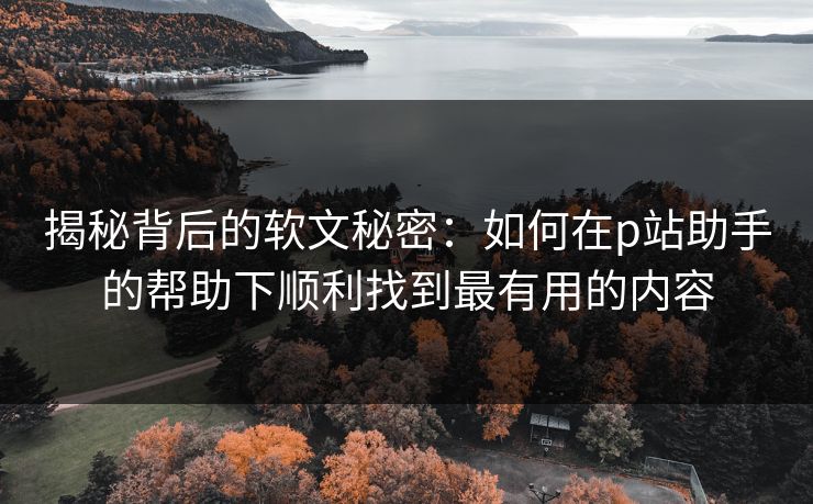 揭秘背后的软文秘密：如何在p站助手的帮助下顺利找到最有用的内容-第1张图片-p站影视站 | p站镜像热门视频