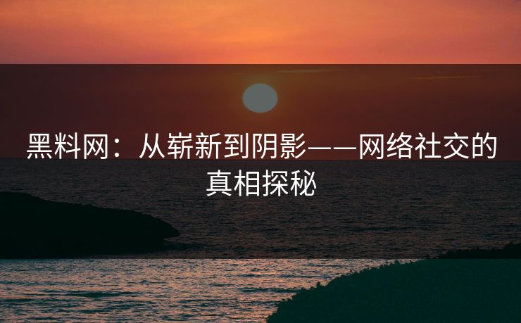 黑料网：从崭新到阴影——网络社交的真相探秘-第1张图片-p站影视站 | p站镜像热门视频
